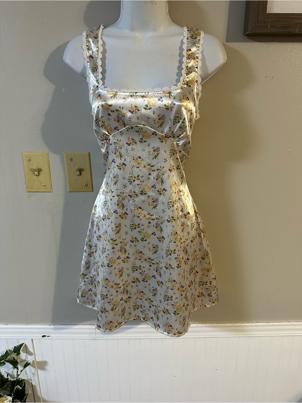Princess Polly Cream Floral Satin Mini Dress